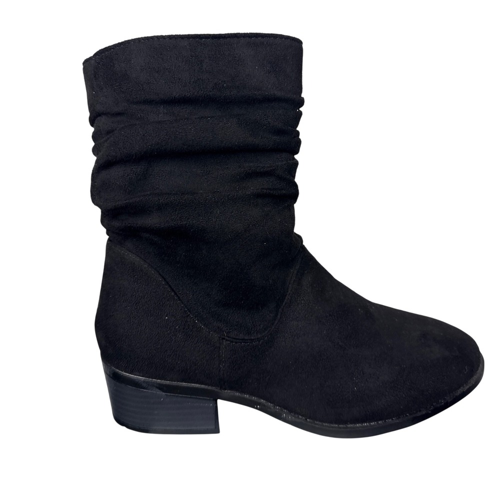 Nature Breeze Slouch Boots Womens 6 Black Faux Suede Mid Calf Zip Low Block Heel
